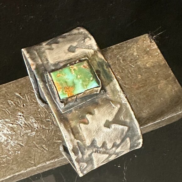 Royston Turquoise Aztec Southwestern Sterling Silver 925 Cuff Bracelet Unisex